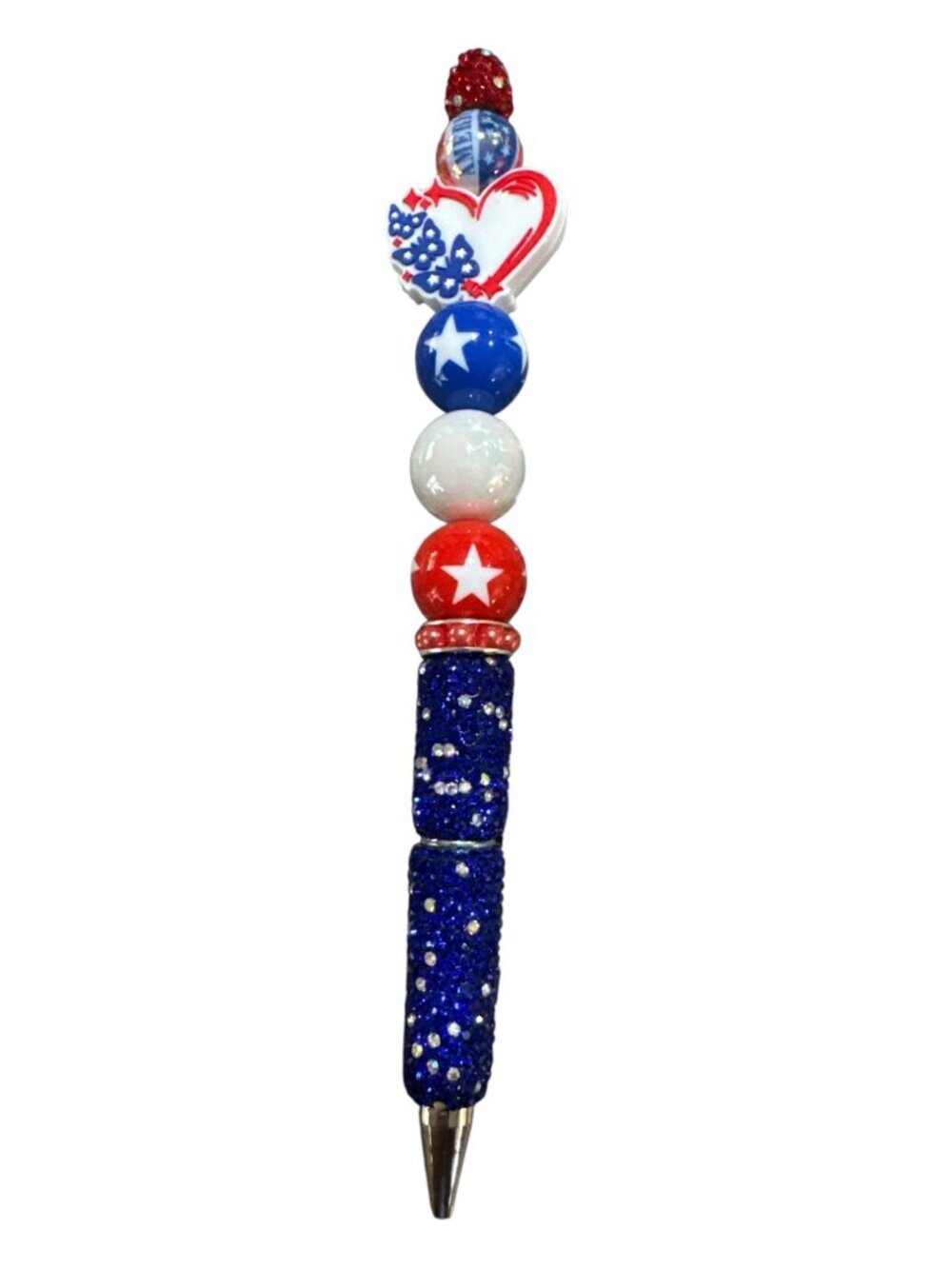 Happy 250th Birthday America Patriotic Red White & Blue Beaded Pen With Glitter